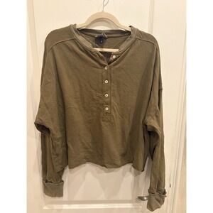 Universal Thread Olive Green Long Sleeve Henley Cropped Sweatshirt Sz XXL